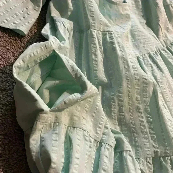 A New Day Dress Women Size M Mint Green Crinkle Stripe Flutter Pullover Pockets - Picture 7 of 7